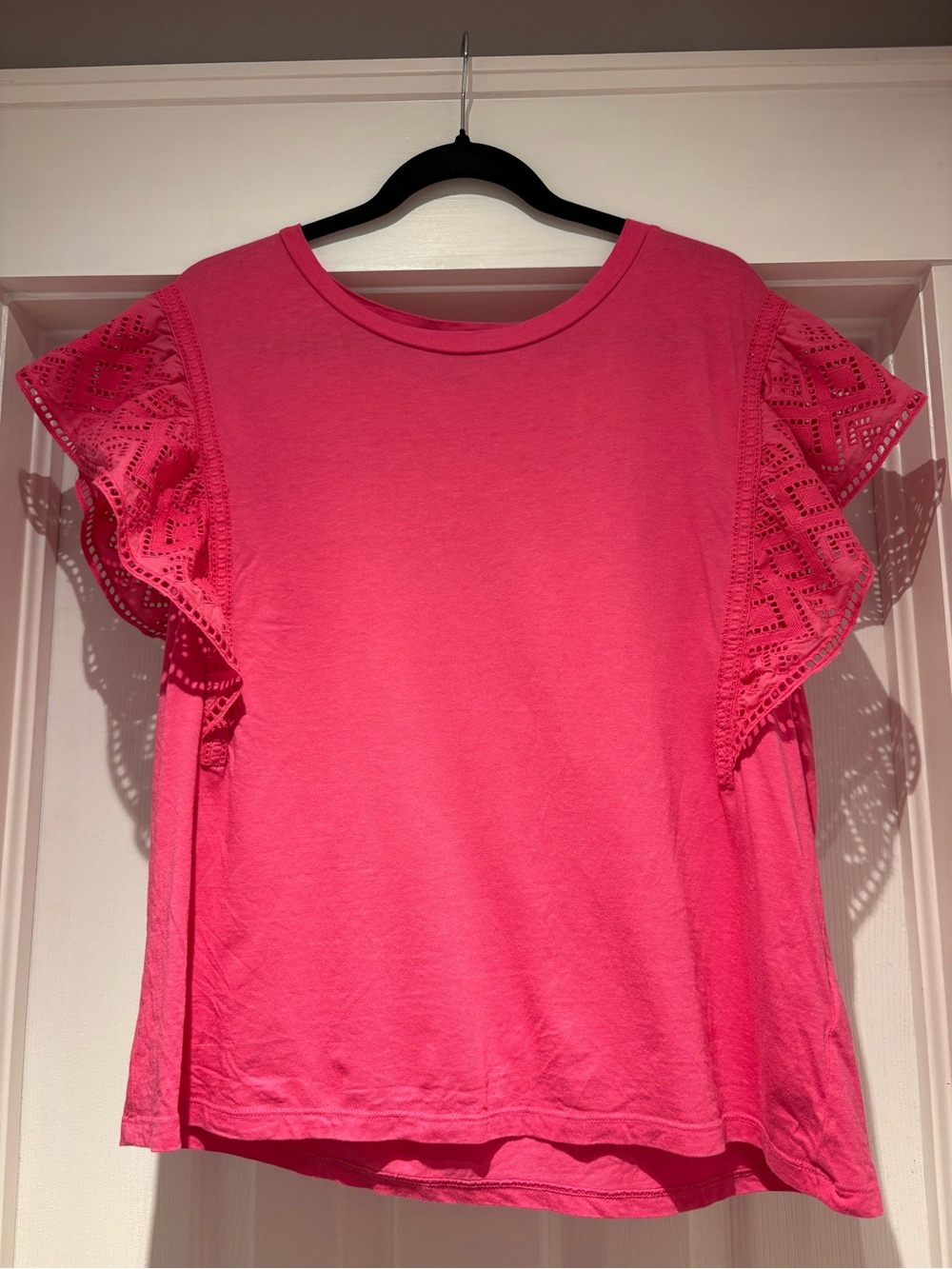 Banana Republic Hot Pink Eyelet Ruffle Sleeve Tee